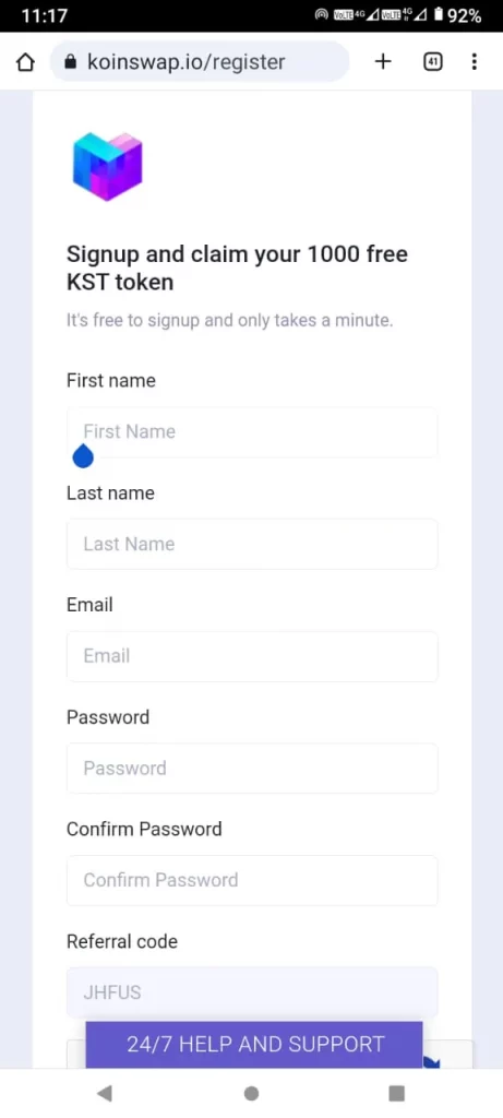 Koinswap.io Sign Up